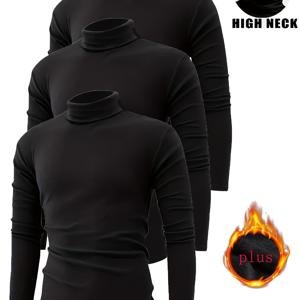 TEMU 3개입 플리스 터틀넥 긴팔 남성용 스포티하고 스타일리시한 따뜻한 핏 탑|스포츠|남자옷|옷