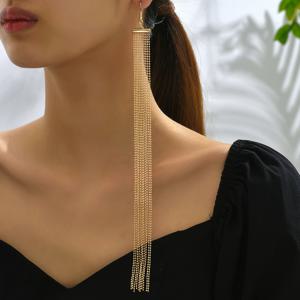 TEMU 우아한 구리 긴 타셀 체인 드롭 귀걸이 세트, 도금되지 않은 간단한 걸이 귀걸이 세트, 철 귀바늘, 일상과 파티에 적합 - 올 시즌 착용 가능합니다.