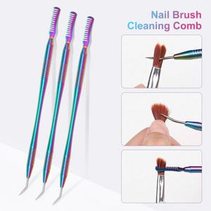 TEMU 1pc 스테인레스 스틸 이중 헤드 네일 브러시 청소 콤, 향기가 없는, 내식성 및 방수, 젤 트리트먼트 도구, 네일 케어 액세서리