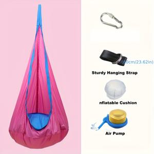 TEMU 13가지 색상 제공, 편안한 1개 매달린 해먹 포드 스윙 시트 인플레이터블 베개 포함 - 손세탁 가능 - 실내/야외 휴식 및 놀이에 이상적, 추수감사절, 크리스마스, 새해 휴일 선물, 실내 해먹, 야외 해먹, 해먹 의자, 거실 해먹 (인플레이터블 시트 쿠션, 23.6인치 스트랩 포함)