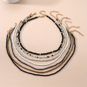 TEMU 7피스 비즈 목걸이 세트 여성용, 패션 초커 목걸이, 유리 비즈 장신구, 데일리 웨어 및 파티에 다재다능, 올 시즌 액세서리|목걸이|비즈목걸이