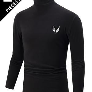 TEMU 남성용 양면 하이넥 긴팔 티셔츠, 가을/겨울 라펠 도톰하고 따뜻한 캐주얼 이너 레이어 브러시드 베이스 레이어 스웨트셔츠 상의