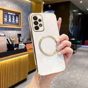 TEMU 삼성 갤럭시 A23, A24-4G, A25-5G, A34-5G, A35-5G용 새로운 고급 및 고급 모든 포함 렌즈 전화 케이스, 금색 자석 링 TPU 도금 백 커버를 위한 새로운 고급 및 고급 모든 포함 렌즈 전화 케이스, 금색 자석 링 TPU 도금 백 커버