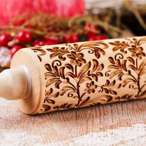 TEMU 1개 13.7인치 나무 슬렌더 브랜치 꽃 패턴 엠보싱 롤링 핀, 꽃 패턴 쿠키, 페이스트리 엠보싱, 크리스마스 파티 선물, 도자기 제작에 적합
