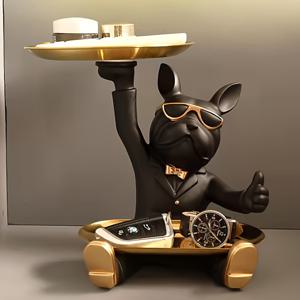 TEMU 프렌치 불독의 작은 장식 피규어로, 책상 위에 놓을 수 있으며, 두 개의 층으로 된 트레이 인형 장식입니다. 집안의 키를 보관할 수 있는 리셉션 입구에 적합하며, 수납 장식용 수지 사탕 트레이로 사용됩니다. 크리스마스, 새해, 봄 축제에 적합한 선물로 완벽하며, 집의 입구를 장식하는 데 이상적입니다.