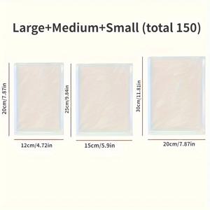 TEMU 150개 진공 밀봉 백 세트 - 다목적 식품 보관 백 - BPA 프리, 재사용 가능, 대, 중, 소 사이즈 다양 팩 - 수비드, 냉동고 및 식료품 저장을 위한 밀봉 가능 백 - 전기 불필요|냉동고