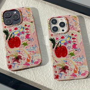 TEMU 폰케이스: 복숭아꽃과 랜덤 낙서 디자인. 충격 흡수 트렌디 보호. 아이폰16 15 14 13 12 11 프로 맥스 XR XS 맥스 플러스 호환 하드 케이스. 남녀공용 보호 커버 선물