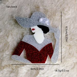 TEMU 1개 우아한 빈티지 패션 다용도 의류 실버 큰 모자 레드 스커트 아크릴 브로치