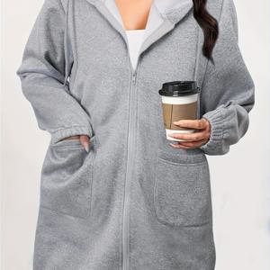 TEMU 세련되고 편안하며 다재다능한 솔리드 컬러 여성용 가디건, 후드 및 지퍼 포켓 포함.