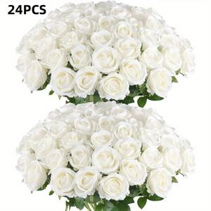 TEMU 실감나는 실크로 만들어진 24개 인공 장미, 웨딩 센터피스 및 홈 데코레이션에 완벽합니다.