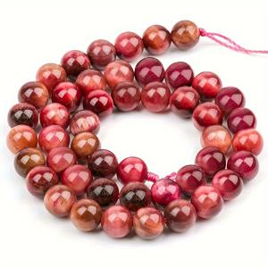 TEMU 58/45/36개 천연 마젠타 타이거 아이 비즈 6/8/10mm 라운드 매끄러운 완성품 비즈, DIY 공예, 팔찌, 목걸이, 귀걸이 - 여성 주얼리 선물 만들기 재료, 액세서리 제작 소재, 목걸이 크래프트용