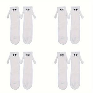 TEMU 4켤레 트렌디 커플 손잡이 양말, 자석 효과, 미디컬 길이, 스트릿 스타일에 다용도로 활용 가능, 커플 및 친구들을 위한 귀여운 디자인.