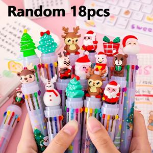 TEMU 8/18개입 크리스마스 분위기 멀티컬러 볼펜 | 플라스틱 리트랙터블 가는펜, 참, 학생들을 위한 귀여운 10색 잉크, 시즌 문구 선물 세트, 다양한 디자인