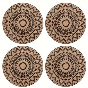 TEMU 4/6/8pcs 줄트 플래시 매트 세트, 원형 짠 밀가루 표면 테이블 매트, 장식용 검은 인쇄, 15인치, 수건으로 세척 가능, 테이블 장식, 크리스마스, 결혼식용