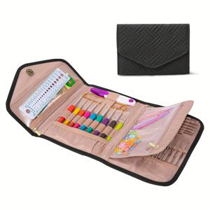 TEMU 코바늘 케이스 접이식 정리함 | 스냅 잠금 장치가 있는 뜨개질 & 코바늘 용품 액세서리, 폴리에스터 소재, 핑크 색상으로 제공