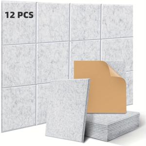TEMU 30*30*0.9cm 사이즈의 은회색 방음 패널 12개입 자가 점착 패키지. 회의실, 사무실 벽, 천장, 녹음 스튜디오, 보컬 스튜디오, 게임 룸 및 영화관 음향 처리에 적합한 업그레이드된 고밀도 음향 보드.