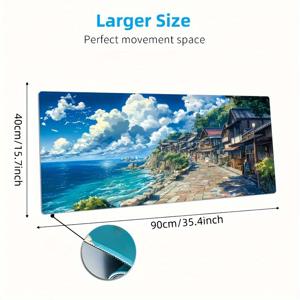 TEMU 해변 마을 대형 확장 게이밍 마우스 패드 1개 - 활기찬 해안 풍경과 미끄럼 방지 고무 베이스, 정밀한 가장자리, 세탁 가능한 직사각형 책상 매트, 작업 및 놀이용, 작업 공간 장식 | 경치 좋은 데스크 매트 | 고무 마우스 패드, 대형 마우스 패드