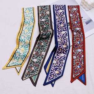 TEMU 가방, 머리 묶기, 또는 나들이용 다용도 장식 네크클리프 및 헤어밴드로 사용할 수 있는 클래식 잎사귀 패턴의 긴 스카프 4개 세트