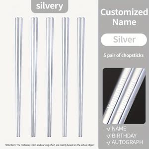 TEMU 개인 맞춤식 젓가락, 각인된 단어가 새겨진 스테인리스 스틸 젓가락 1/5쌍, SUS304 18/10 가정용 미끄럼 방지 젓가락, 호텔, 레스토랑, 기업, 학교, 케이터링을 위한 맞춤형 연장 젓가락, 맞춤 테이블웨어, 선물 장식, 특별한 음식 클립