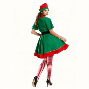 TEMU 여성을 위한 드레스, 모자, 양말 4종 세트. 크리스마스 요정 테마 의상에 완벽하며, 코스프레에 이상적입니다.