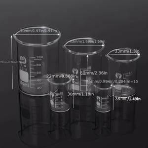 TEMU 화염 방지 V형 플라망 목 시험관 5개 세트 - 누수 방지 고강도 유리 플라스크 (0.17oz, 0.34oz, 0.85oz, 1.69oz, 3.38oz) 화학, 생물학, 물리학 실험실 및 산업 연구용