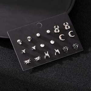 TEMU 9쌍 고딕 스타일 귀걸이 세트 | 별 폭발, 달, 거미, 장미 디자인, 아연 합금, 데일리 및 파티용
