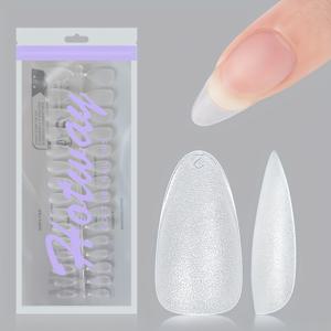 TEMU 180개 아몬드 모양 풀 커버 아크릴 네일 팁 - 미디엄 길이, 매트 프로스트 마감, 클리어 & 화이트 시리즈, 15 사이즈, 네일 살롱 & DIY 프레스-온 젤 네일 키트