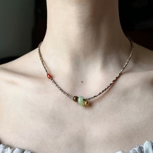 TEMU 레트로 레이어드 목걸이 - 레드 타이거 아이, 그린 아벤츄린 & 골든 비즈, 캐주얼 스타일을 위한 다용도 여성 주얼리 선물|목걸이|비즈목걸이