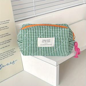 TEMU 고급스러운 체크무늬 소녀용 동전 지갑, 휴대하기 편한 외장 포켓이 있는 빨간색 작은 물건 보관 동전 가방