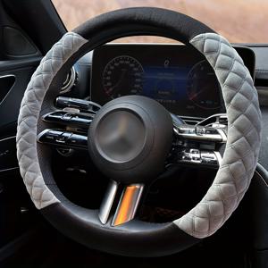 TEMU 플러시 스티어링 휠 커버 - 따뜻하고, 가열 기능, 사계절용 미끄럼 방지 편안함 - 대부분의 자동차 및 SUV에 적합