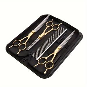 TEMU 7.5인치 애완동물 미용 가위 세트, 전문가용 강아지 고양이 가위, 곡선형 가위 (강아지 및 고양이용), 스테인리스 스틸 애완동물 가위, 전문가용 강아지 미용 가위 세트, 가정용 애완견 고양이 미용 헤어 커팅 가위, 애완동물 미용 용품