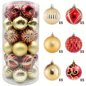 TEMU 6Cm/2.36인치 빨간색 및 금색 크리스마스 트리 장식품 30개입, 크리스마스 트리용 작은 장식, 깨지지 않는 크리스마스 장식 (휴일 장식용)