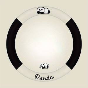 TEMU 1pc 판다 디자인 겨울 플러시 짧은 모피 자동차 스티어링 휠 커버, 따뜻한 미끄럼 방지 차량 휠 프로텍터, 내부 링, 합성 섬유 재질