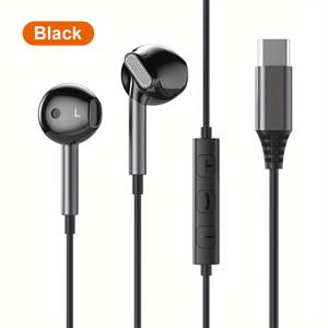 TEMU 1pc HiFi 9D 서라운드 사운드 유선 이어버드, 볼륨 제어, Type C 및 3.5mm 연결성, Samsung Galaxy S24/S23/S22 Ultra 및 iPhone 15 Pro Max와 호환 가능, 플라스틱 소재, 콘덴서 마이크, 충전 불가능 - 성인용