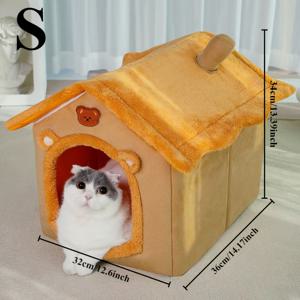 TEMU 아늑한 고양이 코티지 침대 - 부드럽고 따뜻한 폴리에스테르 펫 하우스, 고양이 & 소형견용 | 탈착 및 세탁 가능 | 겨울에 완벽한 둥지, 당신의 털복숭이 친구를 위한