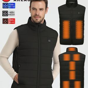 TEMU 남성용 패딩 전기 발열 조끼, 겨울 야외 보온용, 남녀공용. 3단계 온도 조절, 길게 눌러 켜기, 5V2A 안전 전류, 플러그 연결 시 휴대용 보조배터리 사용 가능 (보조배터리 미포함)