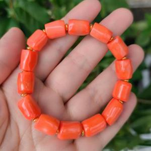 TEMU 천연석으로 만든 수제 산호 버킷 비드 팔찌, 남성용 말라 기도 비드 팔찌.