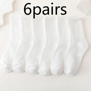 TEMU 솔리드 컬러 하이탑 양말 6켤레, 통기성 및 땀 흡수 기능, 캐주얼 일상용