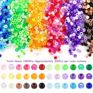 TEMU 팔찌용 1800개+ 캔디 비즈, 36색 플라스틱 무지개 머리 비즈, DIY 주얼리 만들기 공예 재료