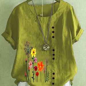 TEMU 여성용 반팔 - 민들레 프린트 티셔츠