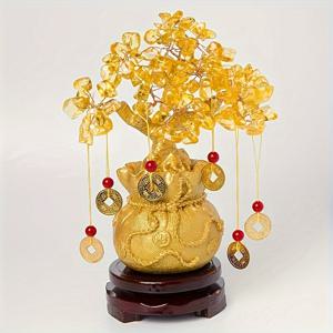 TEMU 자연적인 잎이 있는 우아한 금색 레진 부유 나무 - 부와 행운을 끌어당기며, 풍수에 영감을 받은 가정 장식, 독특한 비즈니스 선물, 부유 상징, 도마뱀 서식지 나무에 적합, 풍수 가정 장식 | 금색 레진 나무 | 잎 디자인, 부유 나무