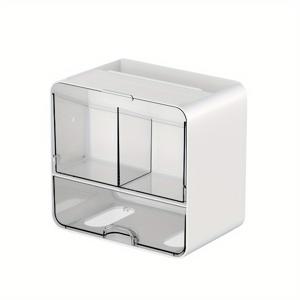 TEMU 벽걸이 화장품 보관함 (욕실용), 두꺼운 투명 플라스틱 서랍 재질, 메이크업 브러쉬 홀더, 립스틱 진열대, 패드 및 스펀지 보관 선반, 제품 및 마스크 선반|마스크|욕실선반|립스틱