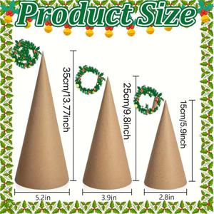 TEMU 다양한 크기의 고품질 크리스마스 종이 마시 콘 3개 세트. 개방형 베이스 디자인으로 나만의 트리 및 노움 장식품을 만들 수 있습니다. 공예에 적합합니다.