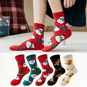 TEMU 남성용 미드 카프 크리스마스 양말 5켤레 세트. 가을, 겨울용. 만화 말뚝오리와 산타 캐릭터 디자인.