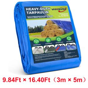 TEMU 방수 타프, 반함 14밀 헤비듀티 방수 및 찢김·변색 방지, UV 차단, 지붕, 캠핑, 파티오, 수영장, 보트용 강화 고리 포함 야외 타프 (블루&오렌지)