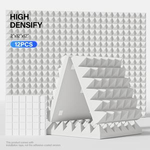 TEMU 12개입 - 12 X 12 X 2인치 - 디자인 흡음 폼 패널, 홈 레코딩 스튜디오용 고밀도 방음 패널, 소음 감소 폼 타일, 양면 테이프가 있는 방음 매트