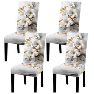 TEMU 4/6개 클래식 대리석 패턴 골드 밀크 파이버 패브릭 플로럴 의자 커버, 탈착 가능하고 세탁 가능한 의자 커버 세트, 부드러운 핏 탄성 시트 보호 커버, 레스토랑, 주방, 연회장, 침실, 사무실, 거실, 기숙사, 홈 데코레이션에 적합