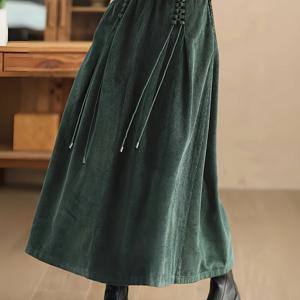 TEMU 여성용 새로운 가을/겨울 하이웨이스트 탄성 허리 스커트, 루즈핏 및 활용도 높은 코듀로이 단색 플레어 스커트
