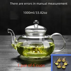 TEMU 1세트 내열 유리 꽃차 주전자와 6개 200ml 티컵 세트