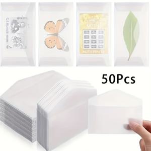 TEMU 투명 자체 밀봉 인사말 카드 봉투 50개입 - 로또 티켓, 스탬프, 동전, 결혼식 손님 선물 및 수집 카드에 적합한 우아한 유리 봉투.